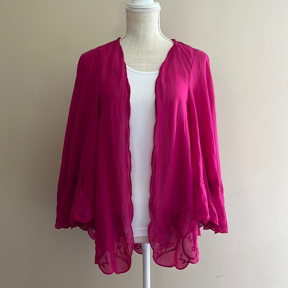 Ralph Lauren Embroidered Fuchsia 🌺 Open Cardigan Size: M/L